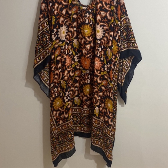 Free People Boho Western Gypsy Magic Dance Black Lava Floral Border Print Kimono - Picture 7 of 16